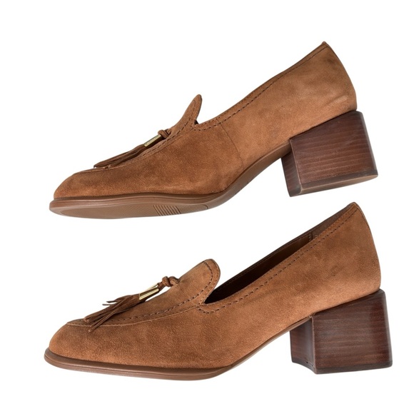 Naturalizer Heels Womens Sz 8 M Trixie Loafers Pumps Tassel Brown Suede Leather - Picture 5 of 11
